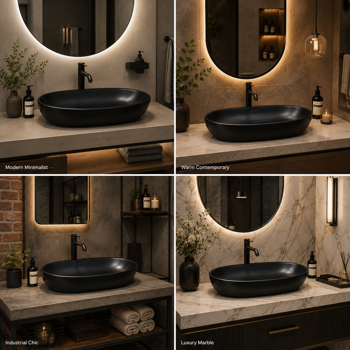 Bassino Matte Black Oval Countertop Wash Basin 