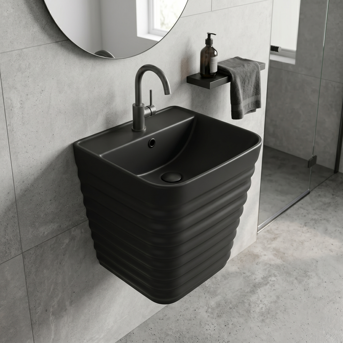 Bassino Matte Black Wall-Hung Wash Basin 