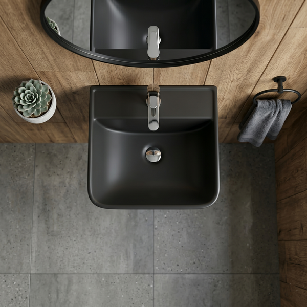 Bassino Matte Black Wall-Hung Wash Basin – Modern Ribbed Bathroom Sink (20.1"x 15.0" x 20.1")
