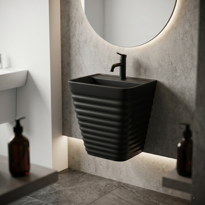 Bassino Matte Black Wall-Hung Wash Basin 