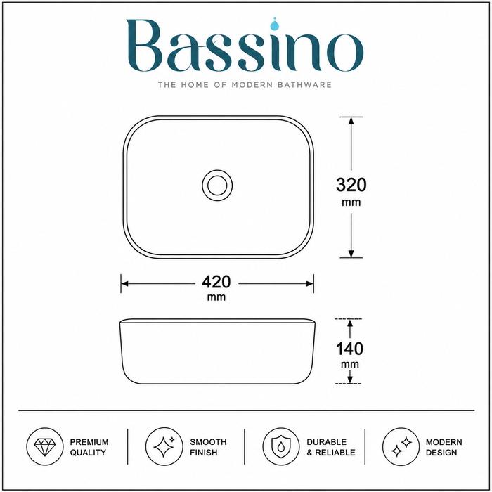 Bassino Matte Grey Rectangular Countertop Wash Basin