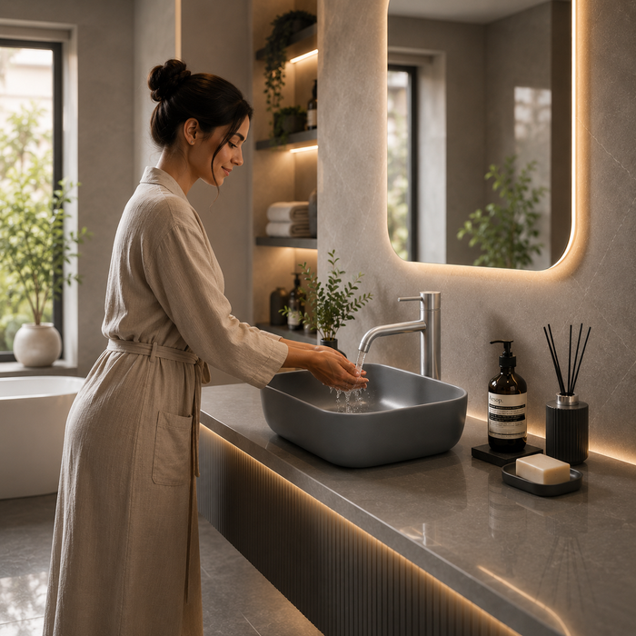 Bassino Matte Grey Rectangular Countertop Wash Basin