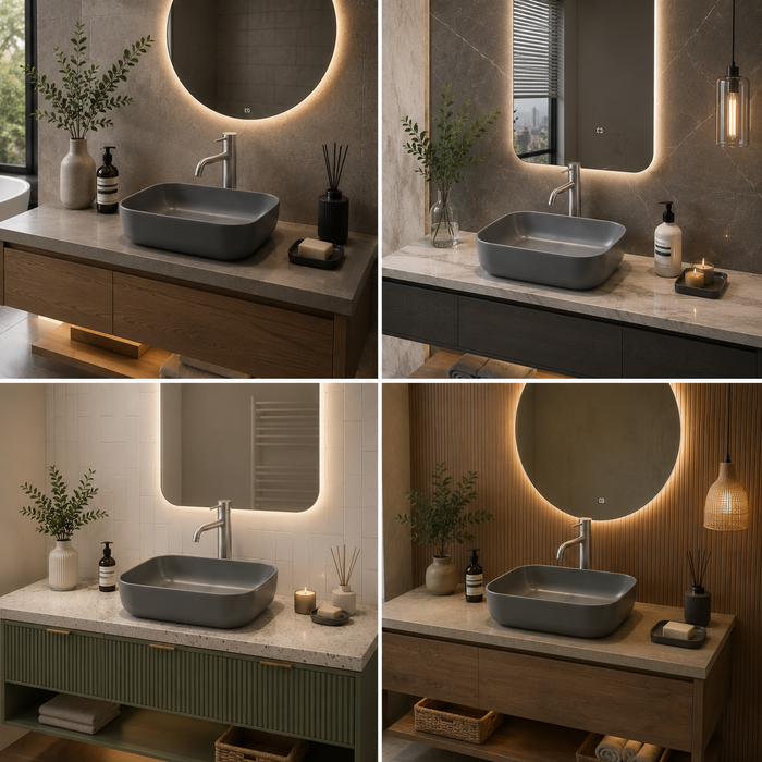 Bassino Matte Grey Rectangular Countertop Wash Basin