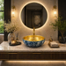 Bassino Round Blue Floral & Gold Ceramic Countertop Wash Basin