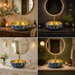Bassino Round Blue Floral & Gold Ceramic Countertop Wash Basin