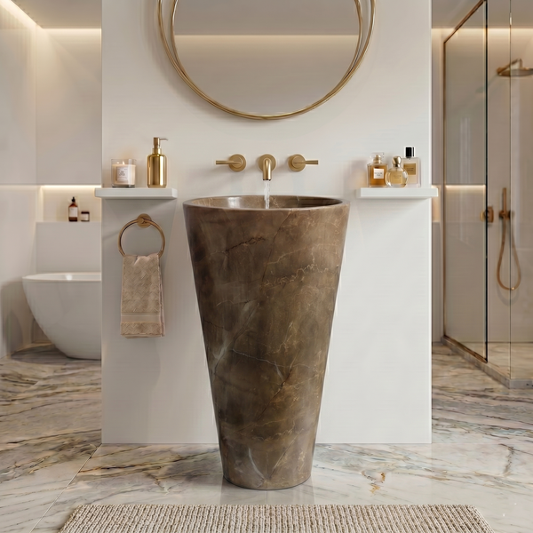 Bassino Round Pedestal Basin – Luxury Marble Finish Freestanding Wash Basin