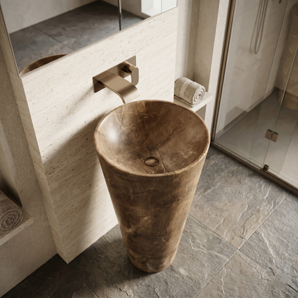 Bassino Round Pedestal Basin – Luxury Marble Finish Freestanding Wash Basin