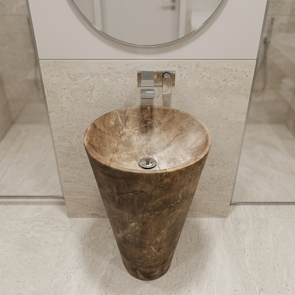 Bassino Round Pedestal Basin – Luxury Marble Finish Freestanding Wash Basin