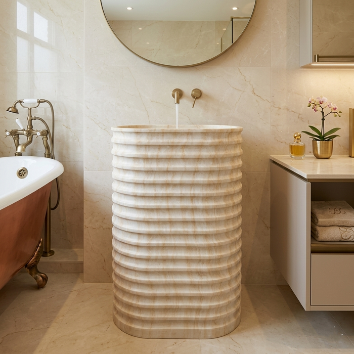 Bassino Textured Marble Pedestal Basin 