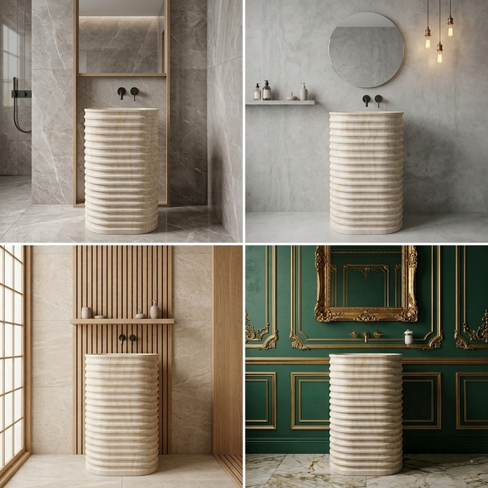 Bassino Textured Marble Pedestal Basin 