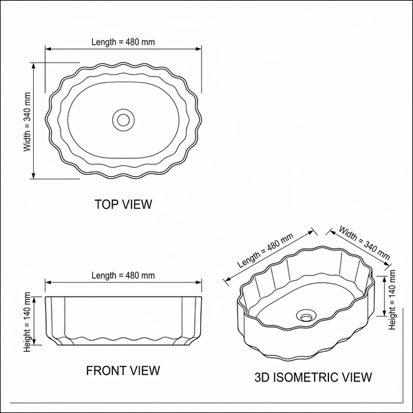 Bassino White Fluted Oval Countertop Wash Basin – Modern Ceramic Vessel Sink (19" x 13" x 6")