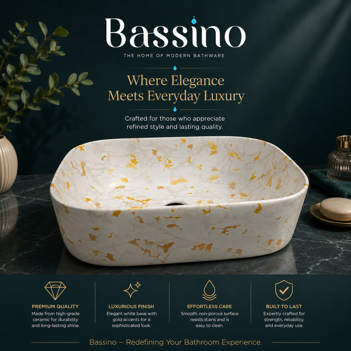 Bassino White & Gold Marble Countertop Wash Basin 