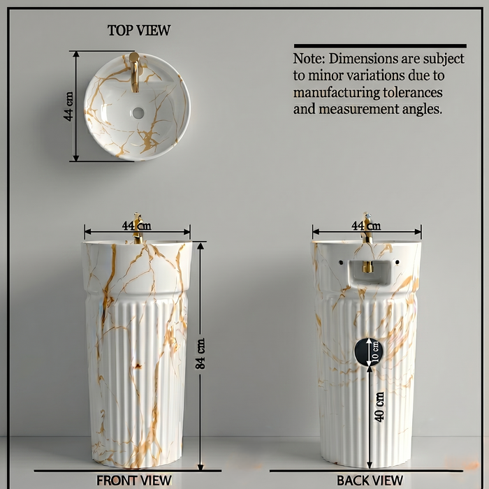 Bassino White & Gold Marble Effect Pedestal Basin 