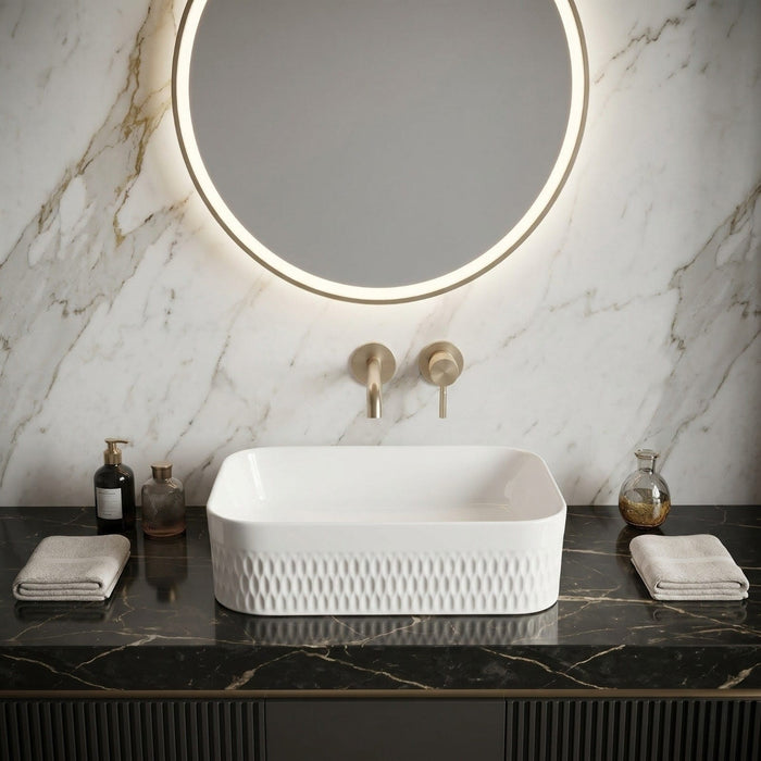 Bassino White Textured Rectangular Countertop Wash Basin 