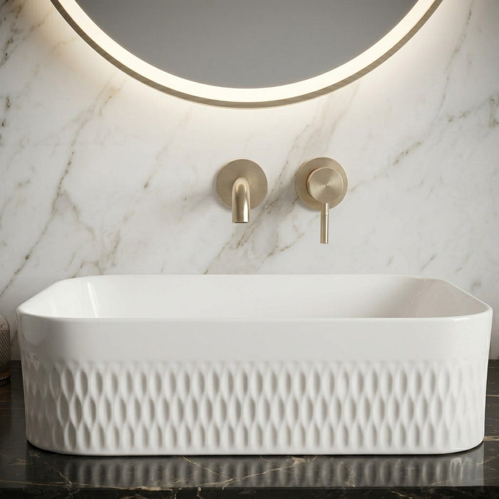 Bassino White Textured Rectangular Countertop Wash Basin 