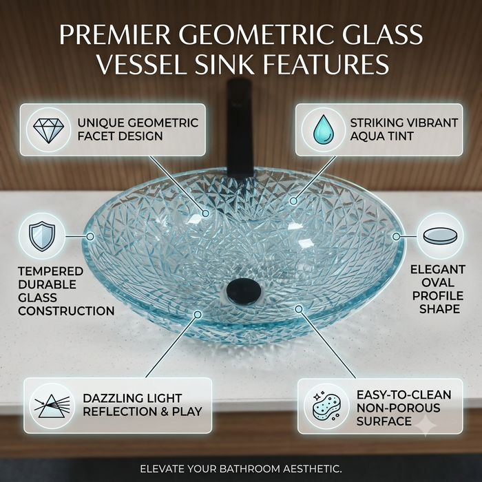 Bassino aqua blue textured glass table top wash basin, 500 x 360 x 155 mm oval countertop basin for modern luxury bathrooms