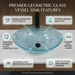 Bassino aqua blue textured glass table top wash basin, 500 x 360 x 155 mm oval countertop basin for modern luxury bathrooms