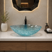 Bassino aqua blue textured glass table top wash basin, 500 x 360 x 155 mm oval countertop basin for modern luxury bathrooms