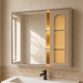 Bassino beige bathroom vanity set with ceramic basin, LED mirror cabinet and cane-style doors