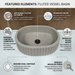 Bassino beige fluted table top wash basin 485 × 355 × 135 mm with textured ribbed design for modern luxury bathroom countertops.