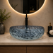 Bassino blue textured glass table top wash basin 450x450x150 mm round transparent designer basin for modern luxury bathroom countertop.