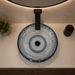Bassino blue textured glass table top wash basin 450x450x150 mm round transparent designer basin for modern luxury bathroom countertop.
