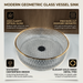 Bassino clear textured glass table top wash basin with gold rim, 450 x 450 x 150 mm round countertop basin for modern luxury bathrooms