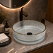 Bassino clear textured glass table top wash basin with gold rim, 450 x 450 x 150 mm round countertop basin for modern luxury bathrooms