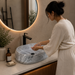 Bassino grey marble designer table top wash basin 560 × 360 × 170 mm with modern rounded rectangular shape for luxury bathroom countertops.