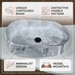 Bassino grey marble designer table top wash basin 560 × 360 × 170 mm with modern rounded rectangular shape for luxury bathroom countertops.