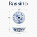 Bassino handmade ceramic table top wash basin 400 × 400 × 120 mm with blue floral pattern, white glossy finish and round countertop design for modern bathrooms.