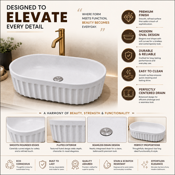 Premium Designer Table top/Counter top Wash Basin/Vessel sink (22x14x6 In) White
