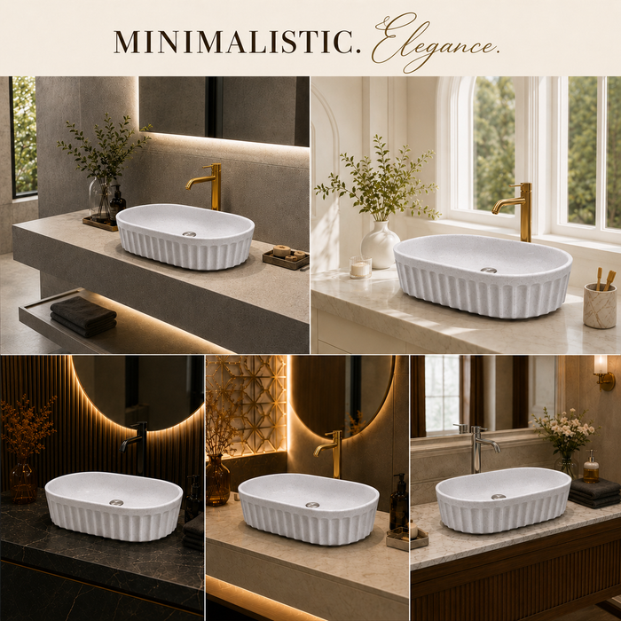 Bassino matte ceramic oval countertop wash basin in white, 550 × 355 × 150 mm