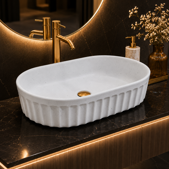 Bassino matte ceramic oval countertop wash basin in white, 550 × 355 × 150 mm