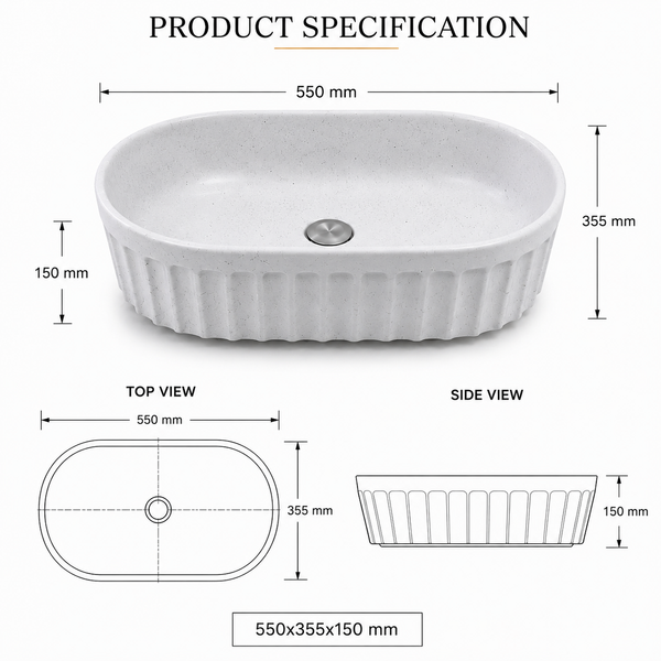 Premium Designer Table top/Counter top Wash Basin/Vessel sink (22x14x6 In) White