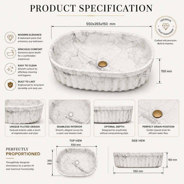Premium Designer Table top/Counter top Wash Basin/Vessel sink (22x14x6 In) Marble6