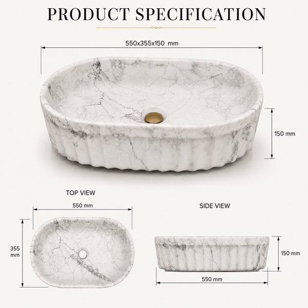 Premium Designer Table top/Counter top Wash Basin/Vessel sink (22x14x6 In) Marble6
