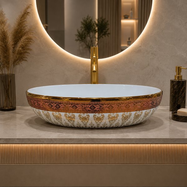Premium Ceramic Designer Table Top Wash Basin, Refined Finish (20 × 14.5 × 5.5 In) OUTSIDE PATTERN-1