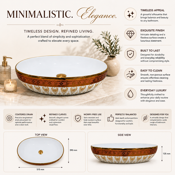 Premium Ceramic Designer Table Top Wash Basin, Refined Finish (20 × 14.5 × 5.5 In) OUTSIDE PATTERN-1