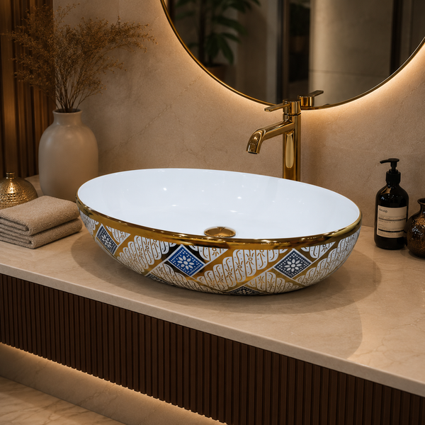 Premium Ceramic Designer Table Top Wash Basin, Refined Finish (20 × 14.5 × 5.5 In) OUTSIDE PATTERN-3