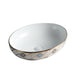 Bassino oval ceramic countertop wash basin with glossy white, blue and gold decorative finish