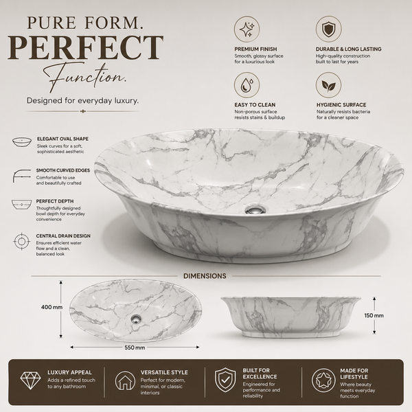 Premium Designer Table top/Counter top Wash Basin/Vessel sink (22x16x6 In)