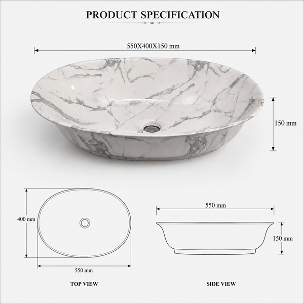 Premium Designer Table top/Counter top Wash Basin/Vessel sink (22x16x6 In)