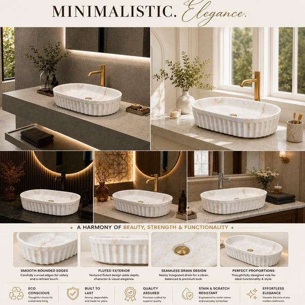 Premium Designer Table top/Counter top Wash Basin/Vessel sink (22x14x6 In) Marble7