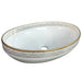 Bassino premium oval ceramic vessel wash basin with glossy white and gold border design