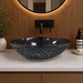 Bassino smoked grey textured glass table top wash basin, 500 x 360 x 155 mm oval countertop basin for modern luxury bathrooms