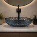 Bassino smoky grey ripple textured glass table top wash basin, 450 x 340 x 110 mm organic designer countertop basin for modern luxury bathrooms