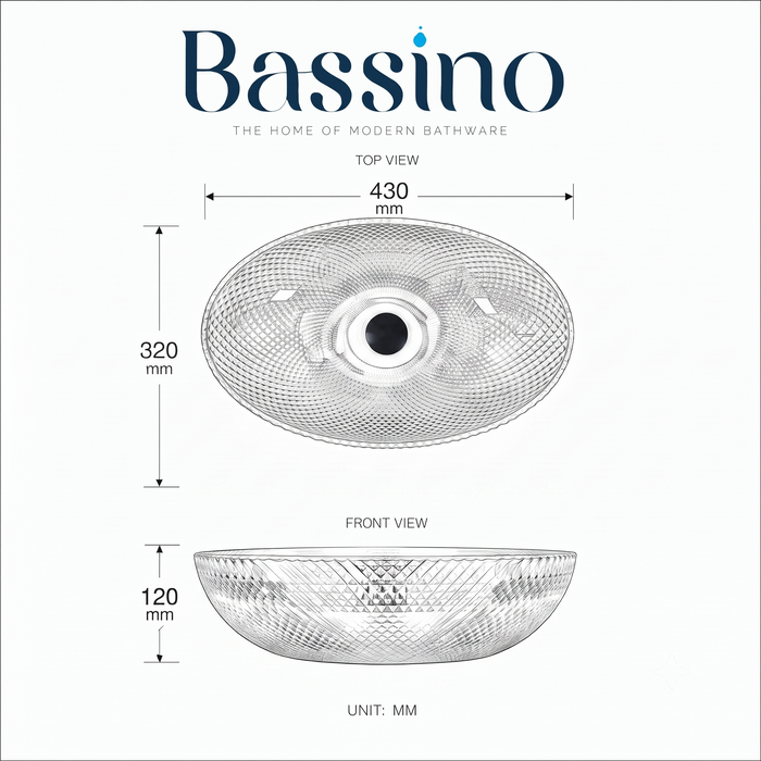 Bassino smoky grey textured glass table top wash basin, 430 x 320 x 120 mm oval countertop basin for modern luxury bathrooms