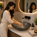 Bassino smoky grey textured glass table top wash basin, 430 x 320 x 120 mm oval countertop basin for modern luxury bathrooms