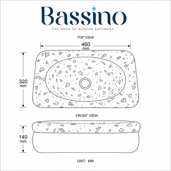 Bassino 18" × 13" Terrazzo Design Ceramic Table Top Wash Basin – Matte Finish